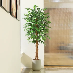 Artificial Ficus Trees with Natural Curved Trunks, Silk Plastic Nursery Pot for Office Home Decor